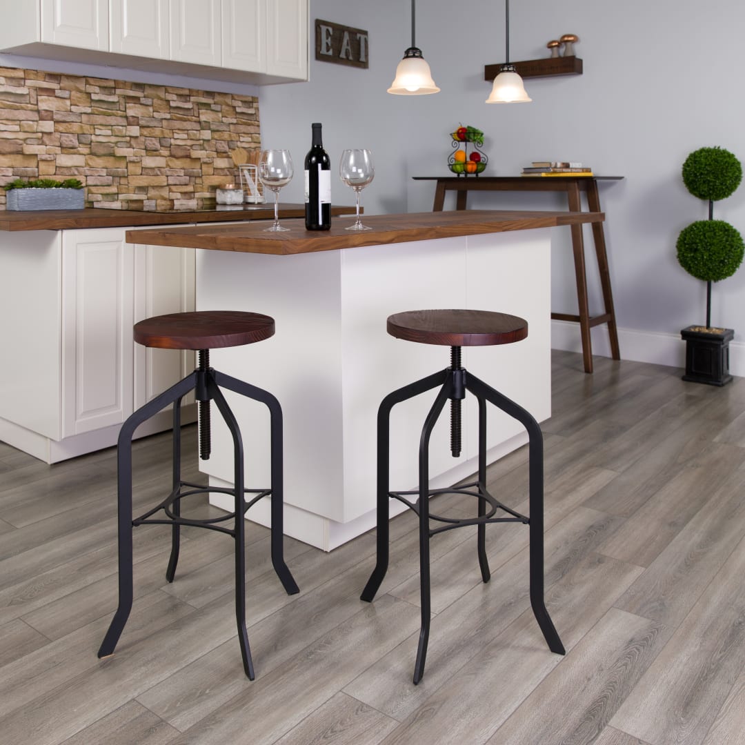30" Barstool with Adjustable Wood Seat