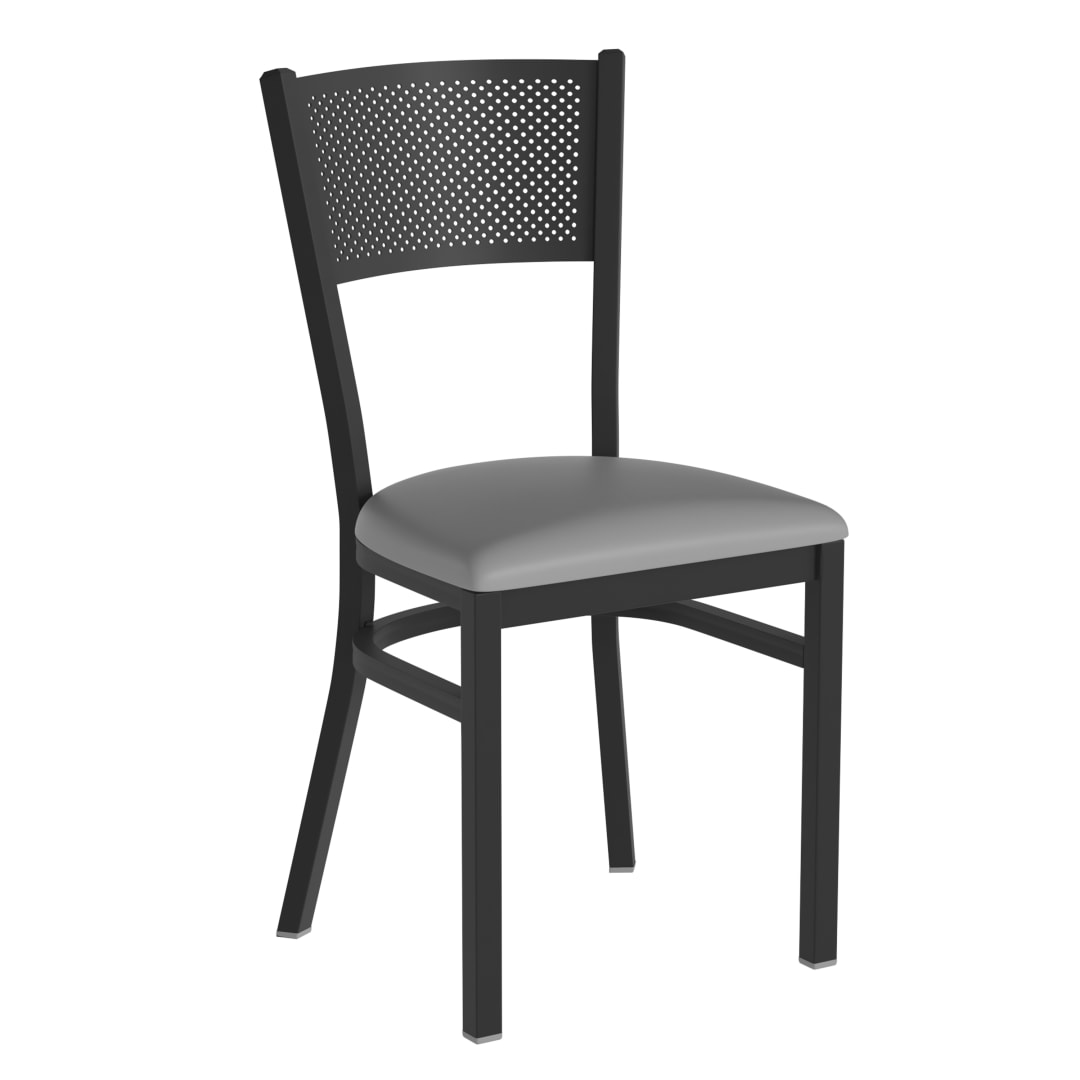 HERCULES Black Grid Back Metal Restaurant Chair - Gray Vinyl Seat
