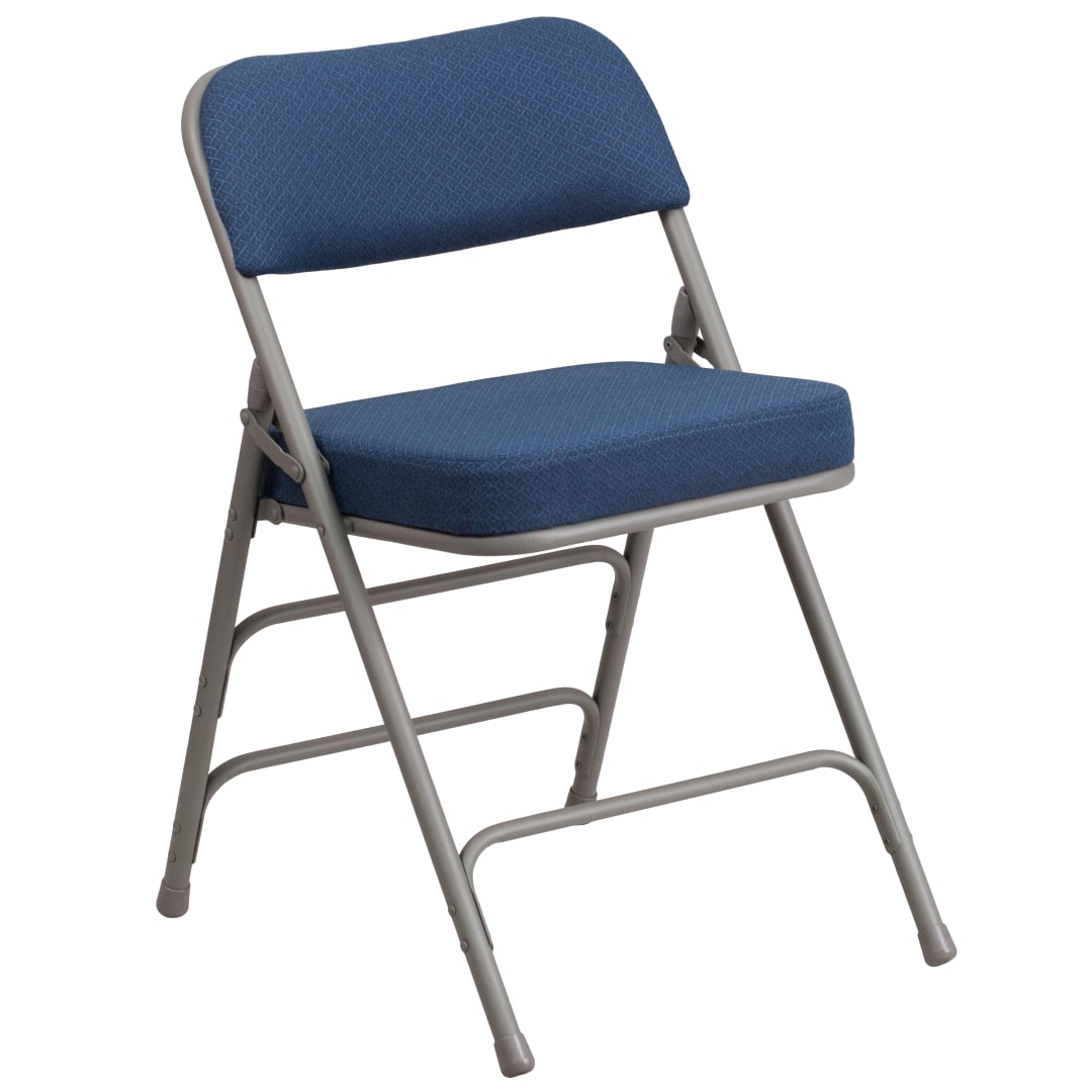 HERCULES Series Premium Curved Triple Braced &amp; Double Hinged Navy Fabric Metal Folding Chair