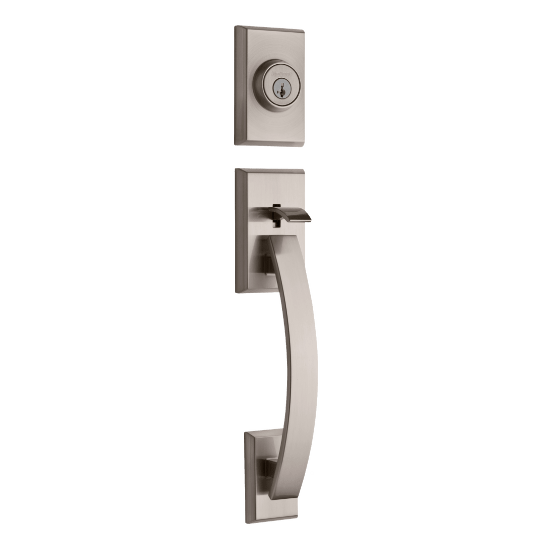 Tavaris Single Cylinder Exterior Only Handleset featuring SmartKey Security™ in Satin Nickel