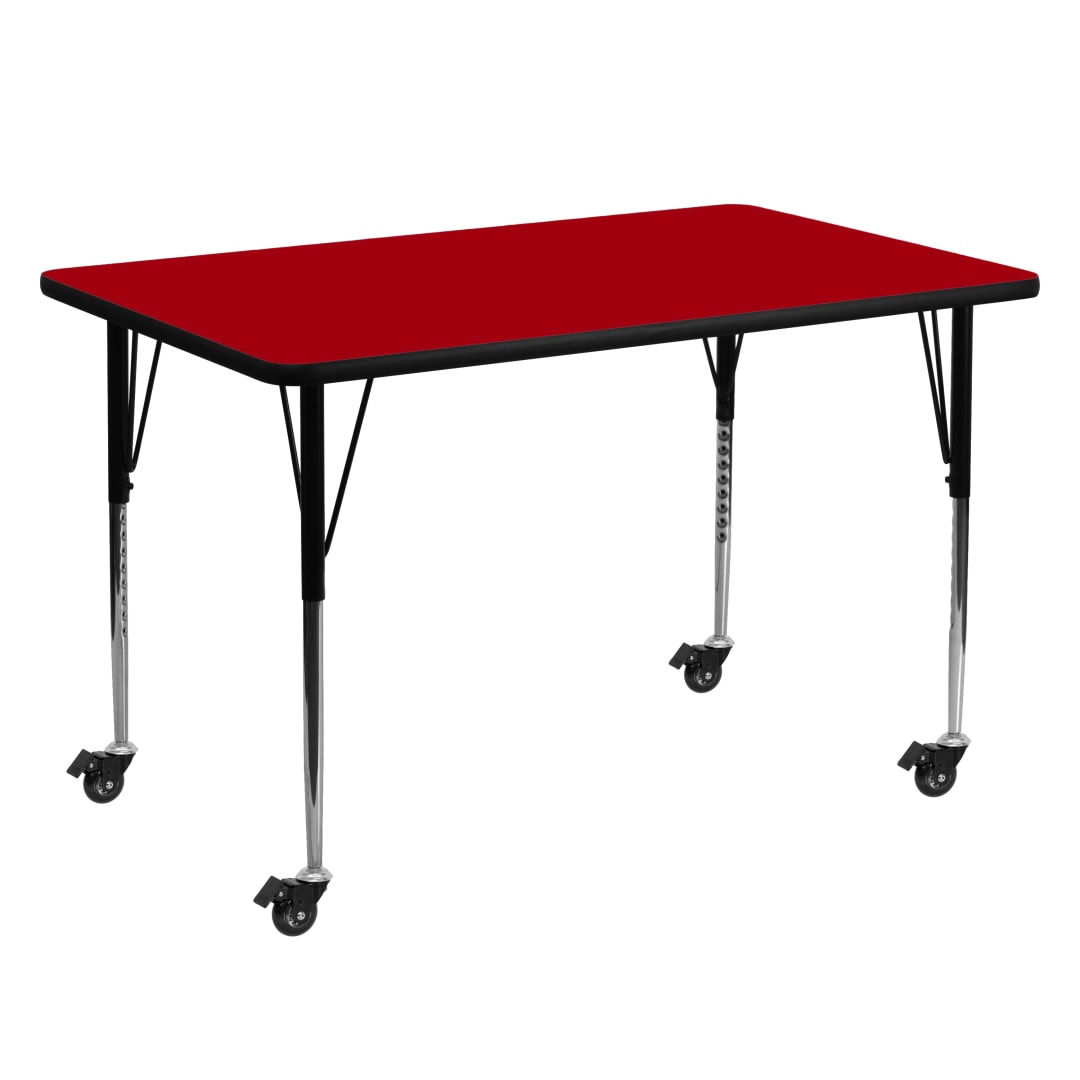 Wren Mobile 30''W x 60''L Rectangular Red Thermal Laminate Activity Table - Standard Height Adjustable Legs