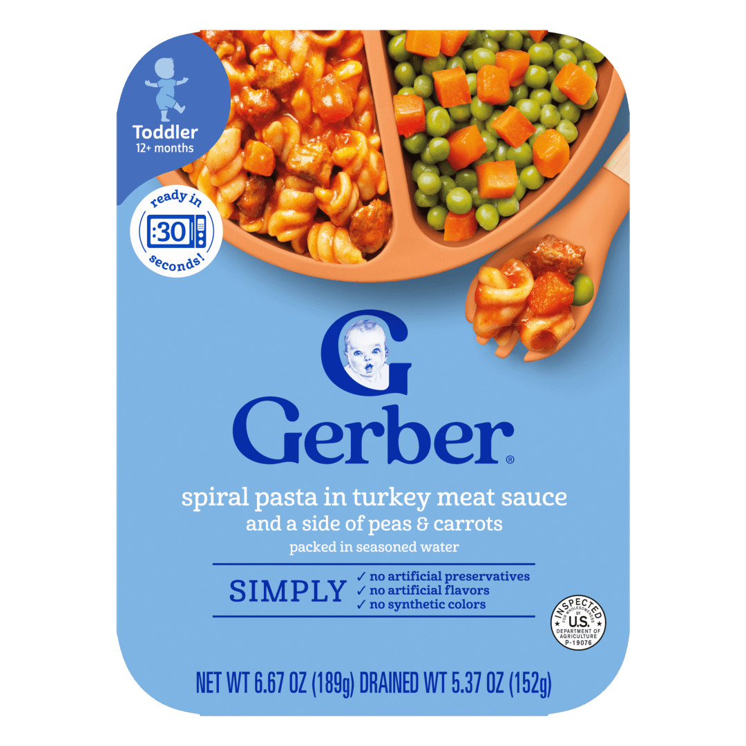 Gerber Toddler Food, Spiral Pasta in Turkey Meat Sauce Mealtime for Toddler