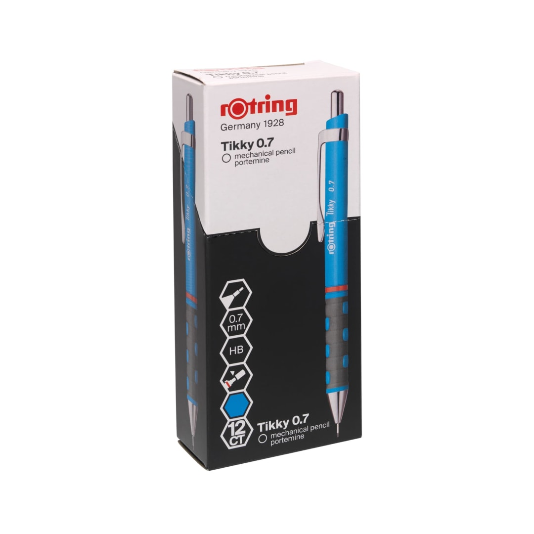 rOtring Tikky Mechanical Pencils | HB 0.7 mm Lead | Light Blue | Box of 12