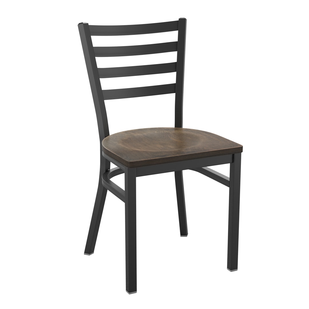 HERCULES Series Black Ladder Back Metal Restaurant Chair - Antique Copper Wood Seat