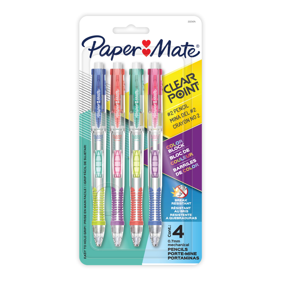 Paper Mate Clearpoint Mechanical Pencil, Break-Resistant, Color Block Edition, HB #2 Lead (0.7mm), 4 Count
