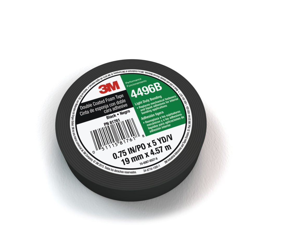 3M™ Doppelseitiges PE-Schaumstoff-Klebeband 4496, Schwarz, 1219 mm x 33 m, 1.6 mm