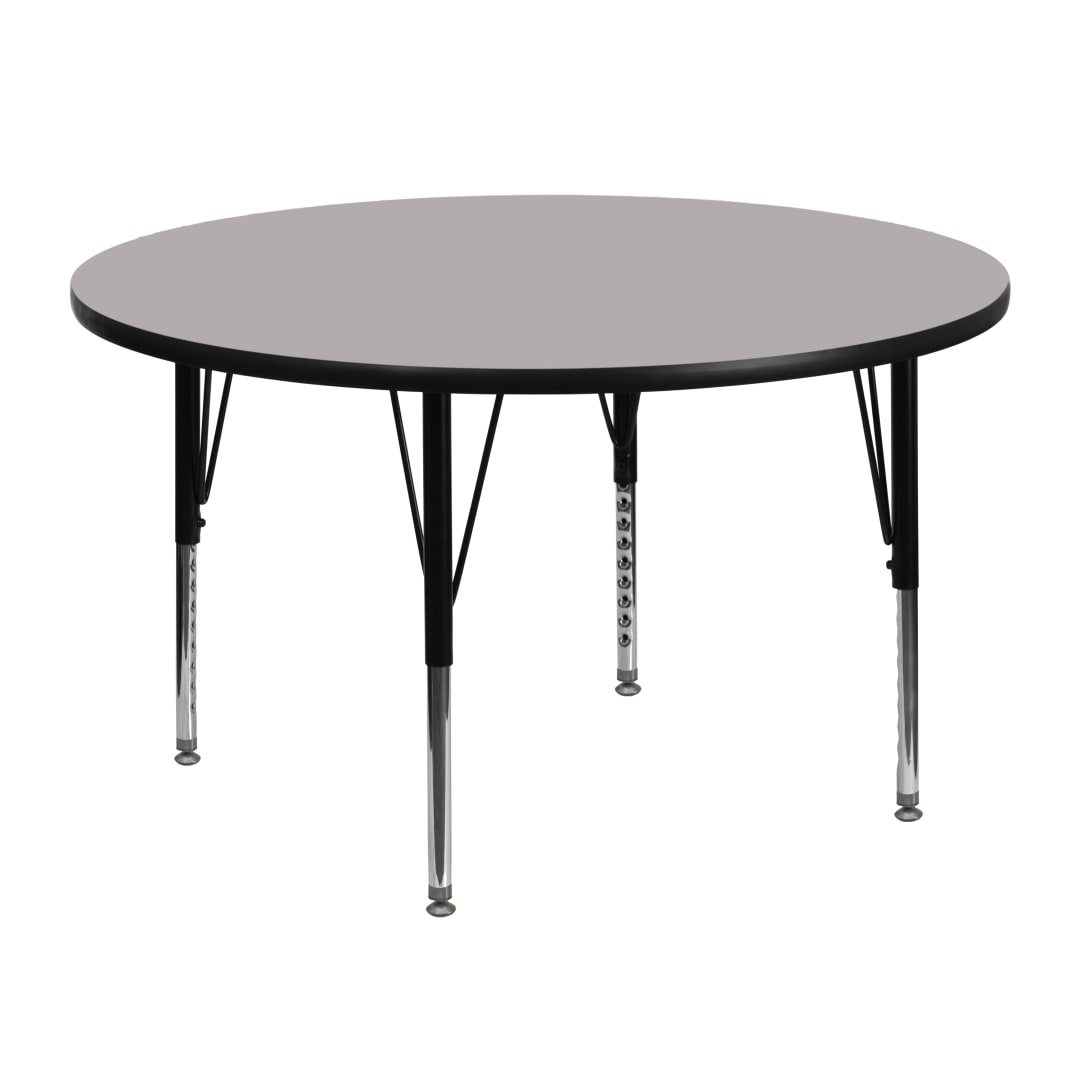 Wren 48'' Round Grey Thermal Laminate Activity Table - Height Adjustable Short Legs