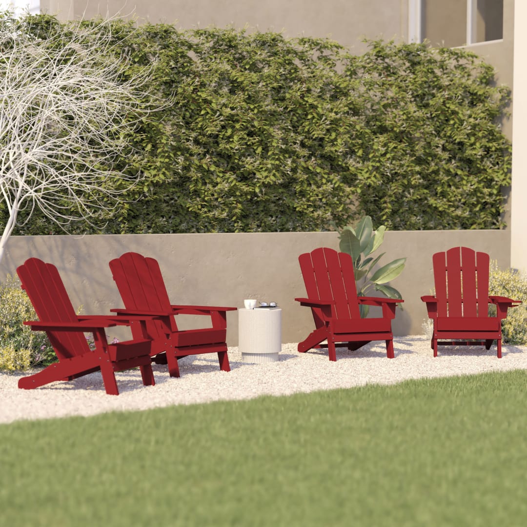 Newport Adirondack Chair with Cup Holder, Weather Resistant HDPE Adirondack Chair in Red, Set of 4