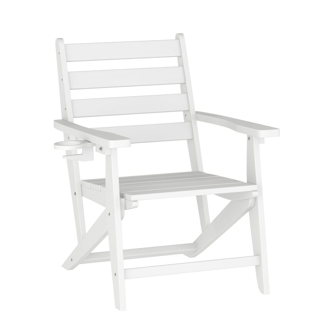 Tolleson Commercial Grade Adirondack Dining Chair with Fold Out Cup Holder, Weather Resistant Recycled HDPE Adirondack Chair in White