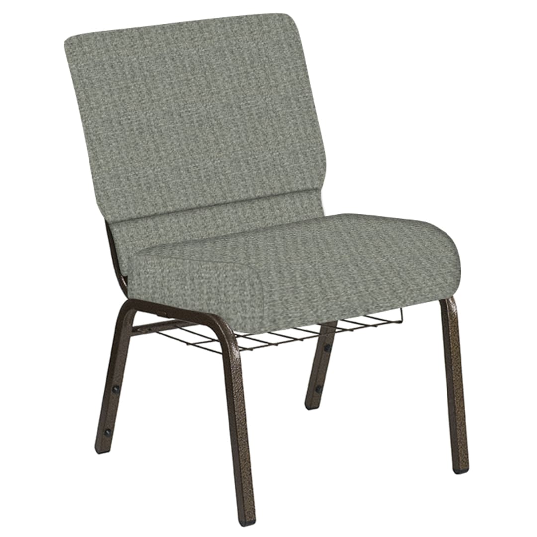 Embroidered 21''W Church Chair in Interweave Charcoal Fabric with Book Rack - Gold Vein Frame
