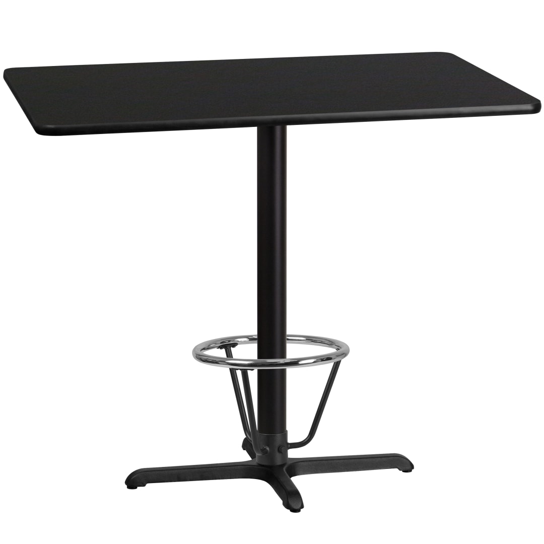 Stiles 30'' x 48'' Rectangular Black Laminate Table Top with 23.5'' x 29.5'' Bar Height Table Base and Foot Ring