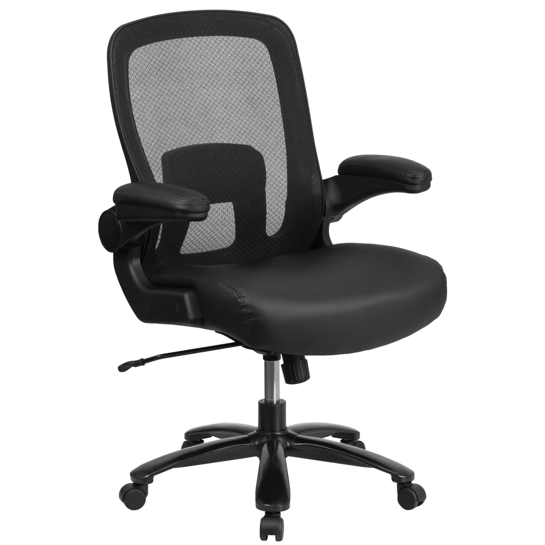 HERCULES Series Big &amp; Tall 500 lb. Rated Black Mesh/LeatherSoft Executive Ergonomic Office Chair with Adjustable Lumbar