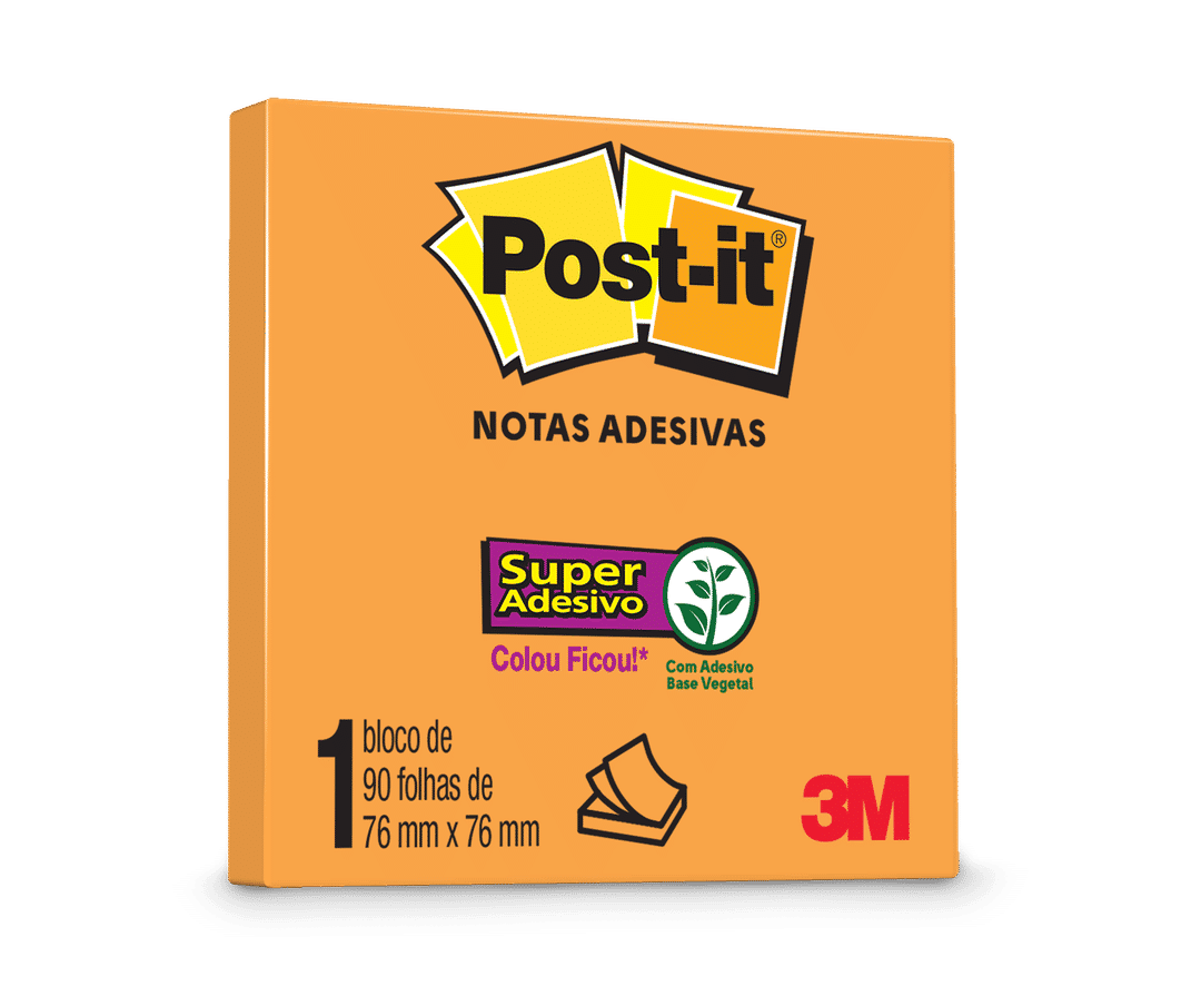 Bloco de Notas Super Adesivas Post-it®, Laranja Neon, 7.6 cm x 7.6 cm, 90 Folhas