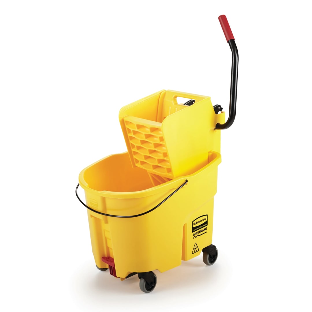 Rubbermaid® Commercial WaveBrake® 35 QT Side Press Bucket and Wringer with Drain, Yellow