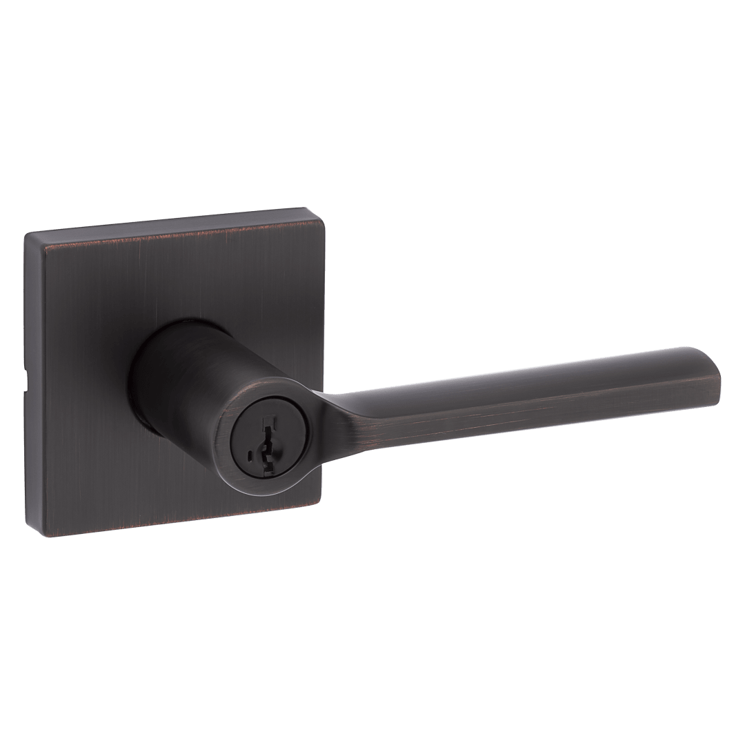 Lisbon Keyed Entry Lever in Venetian Bronze featuring SmartKey Security