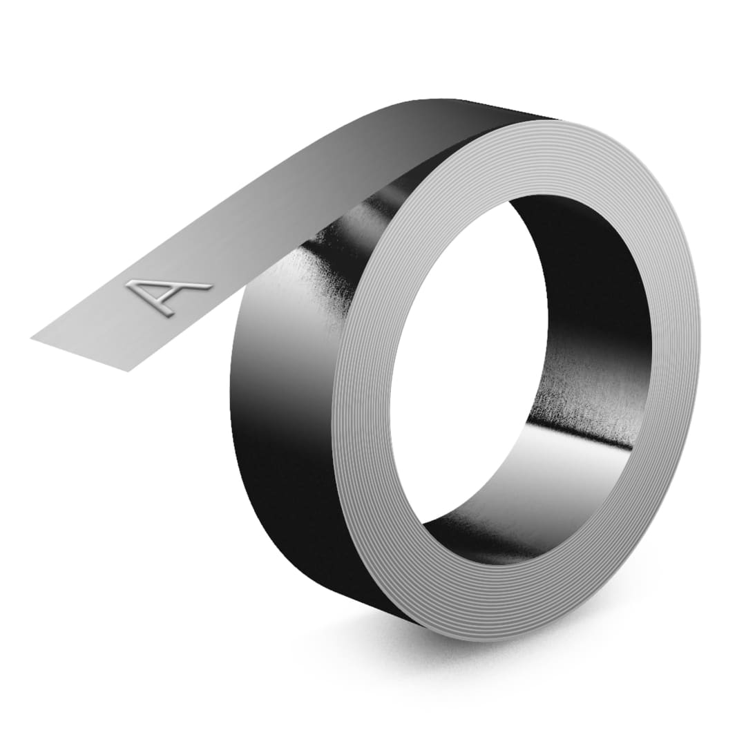 Dymo Rhino cinta de estampación | 12 mm x 6,4 m | acero inoxidable | no adhesiva