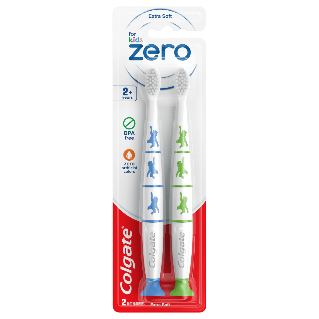 Colgate Zero Kids Toothbrush with Extra Soft Bristles and Suction Cup Holder, BPA Free - 2 Count