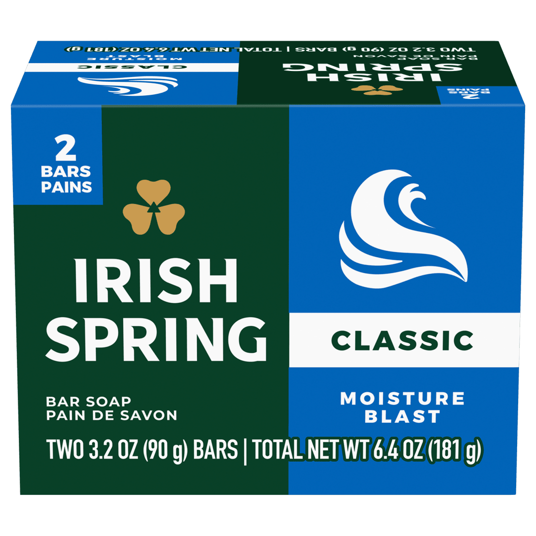Irish Spring Moisture Blast Deodorant Bar Soap for Men, 3.2 oz, 2 Pack