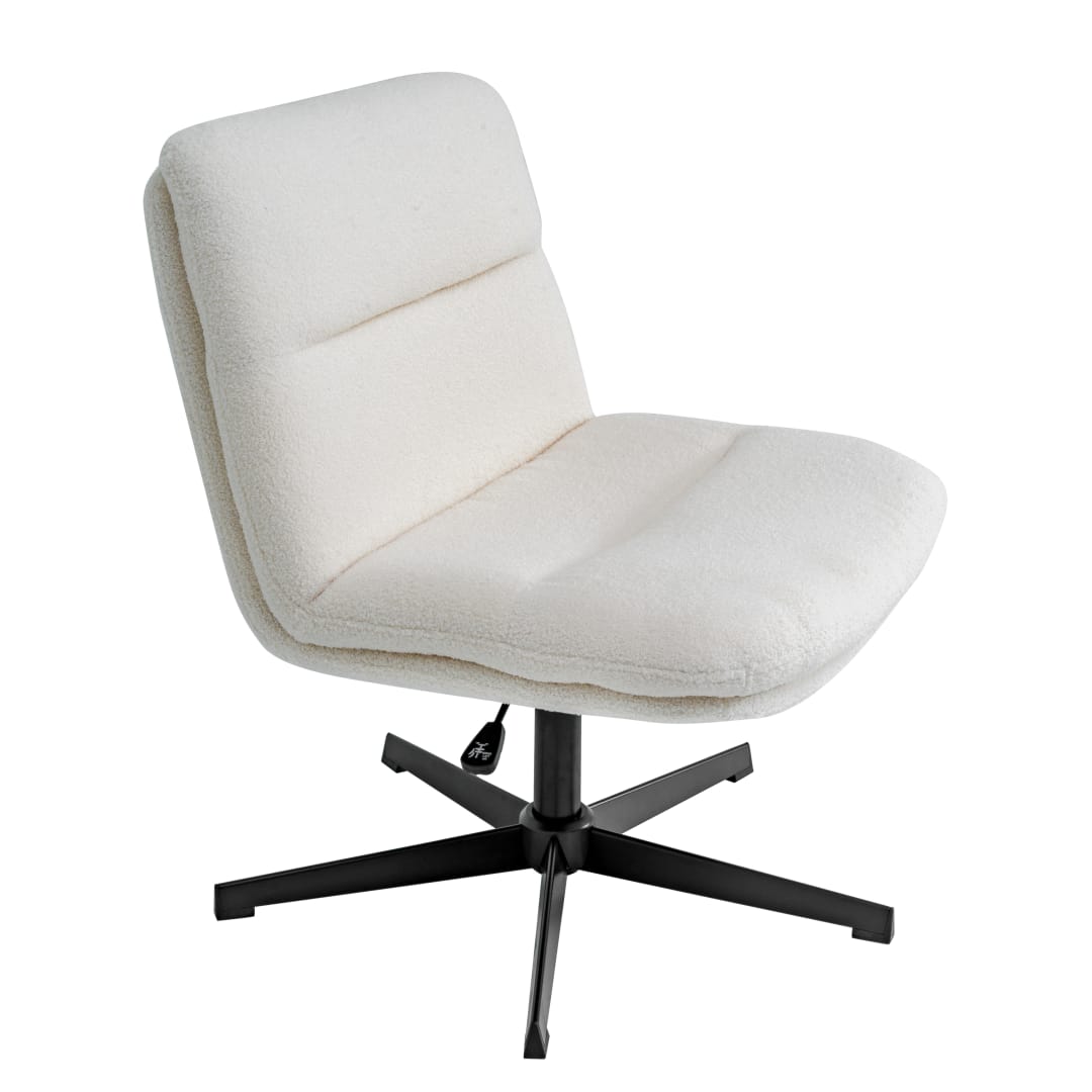 Chloe Commercial Wide Mid-Back Cream Padded Faux Shearling Armless Stationary Task Office Chair with Adjustable Height, Swivel Function, Black Frame