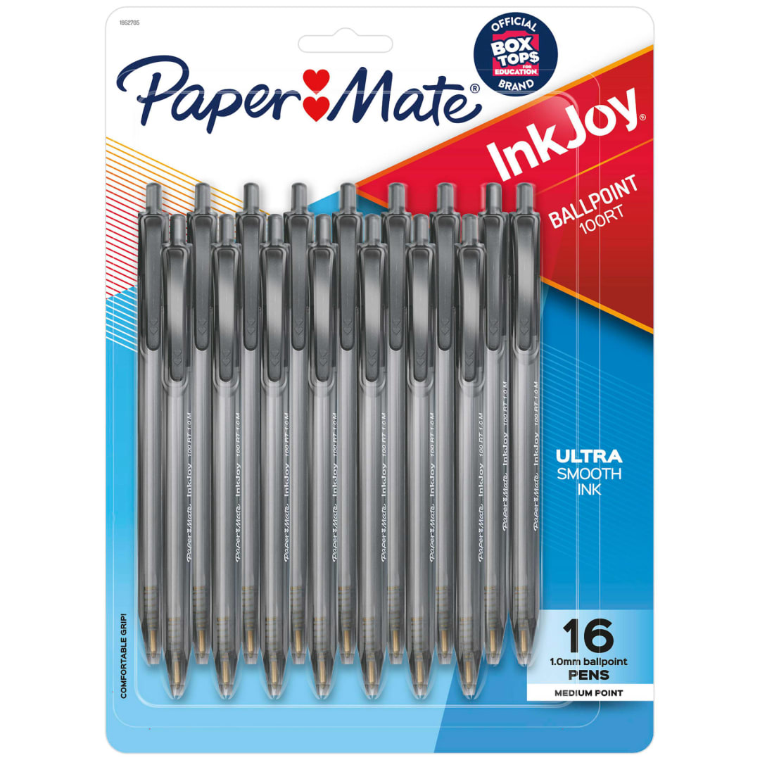 Paper Mate® InkJoy® 100RT Retractable Ballpoint Pens, Medium Point (1.0mm), Black, 16 Count