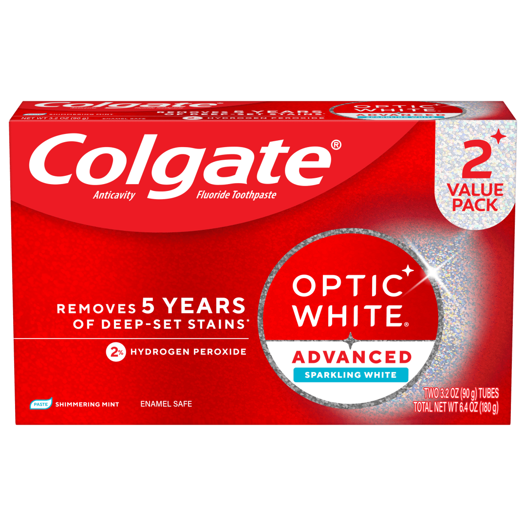 Colgate Optic White Advanced Sparkling White Toothpaste with 2% Hydrogen Peroxide, 2 Pack, 3.2 OZ