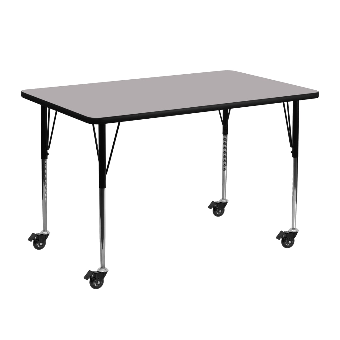 Wren Mobile 24''W x 48''L Rectangular Grey Thermal Laminate Activity Table - Standard Height Adjustable Legs