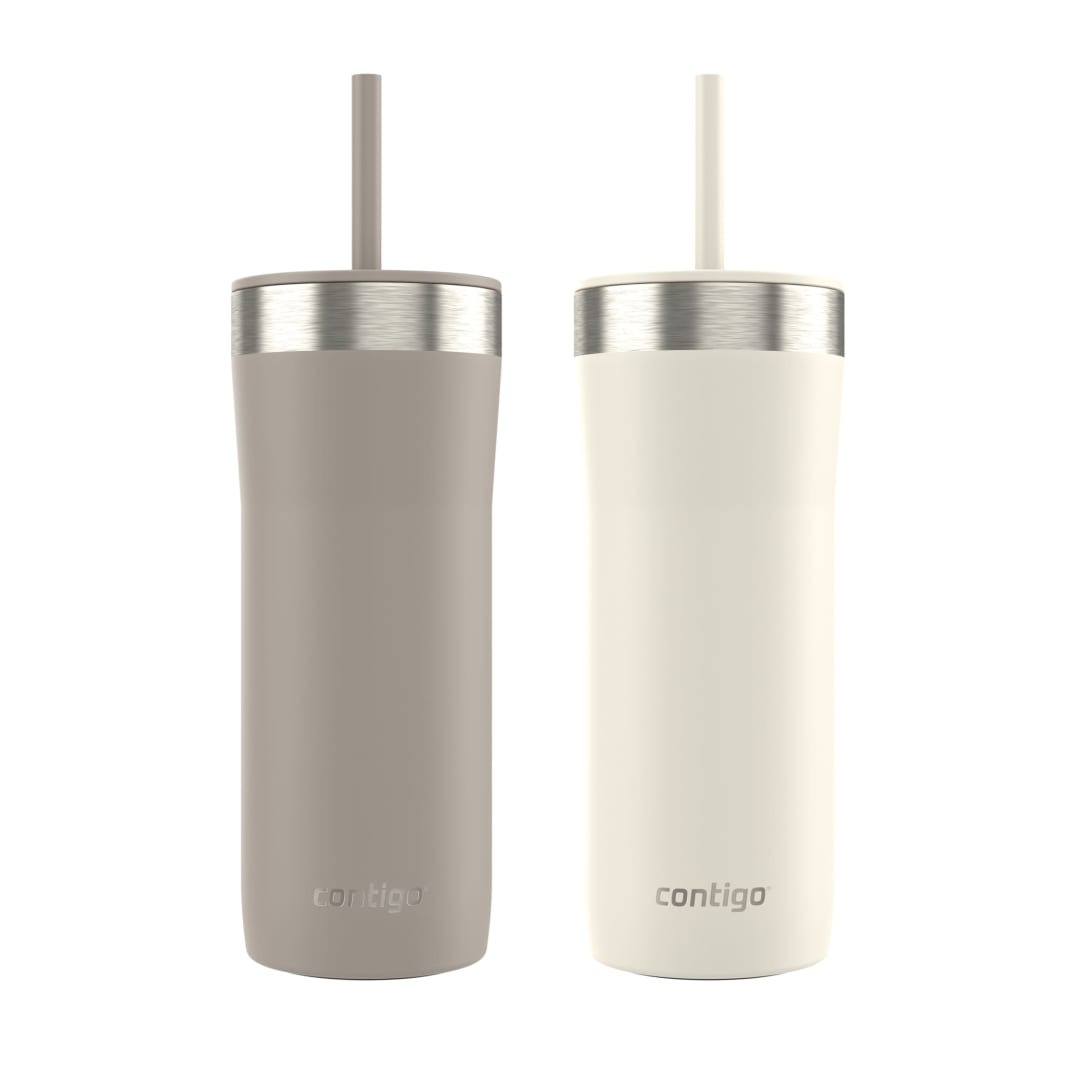 Contigo Streeterville Tumbler, Includes Plastic Straw and Splash-Proof Lid, Vacuum-Insulated, Stainless Steel, 24 oz (709 mL), Assorted Colours, 2 Pack