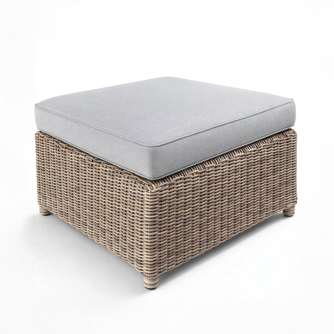 Lily Pond Indoor-Outdoor Modular Patio Ottoman in Weathered Gray Rattan Wicker with 4 Inch Thick Gray All-Weather Cushion