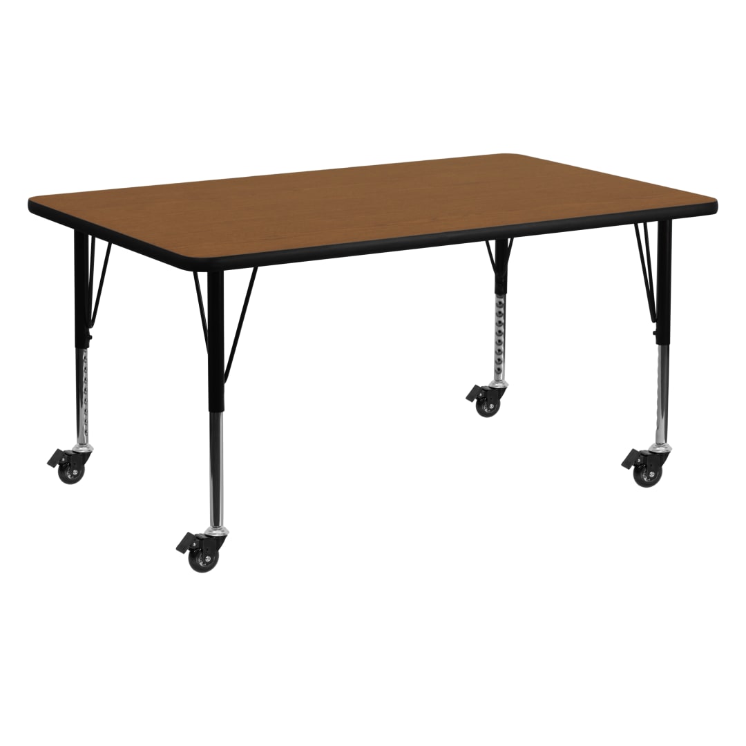 Wren Mobile 24''W x 60''L Rectangular Oak HP Laminate Activity Table - Height Adjustable Short Legs