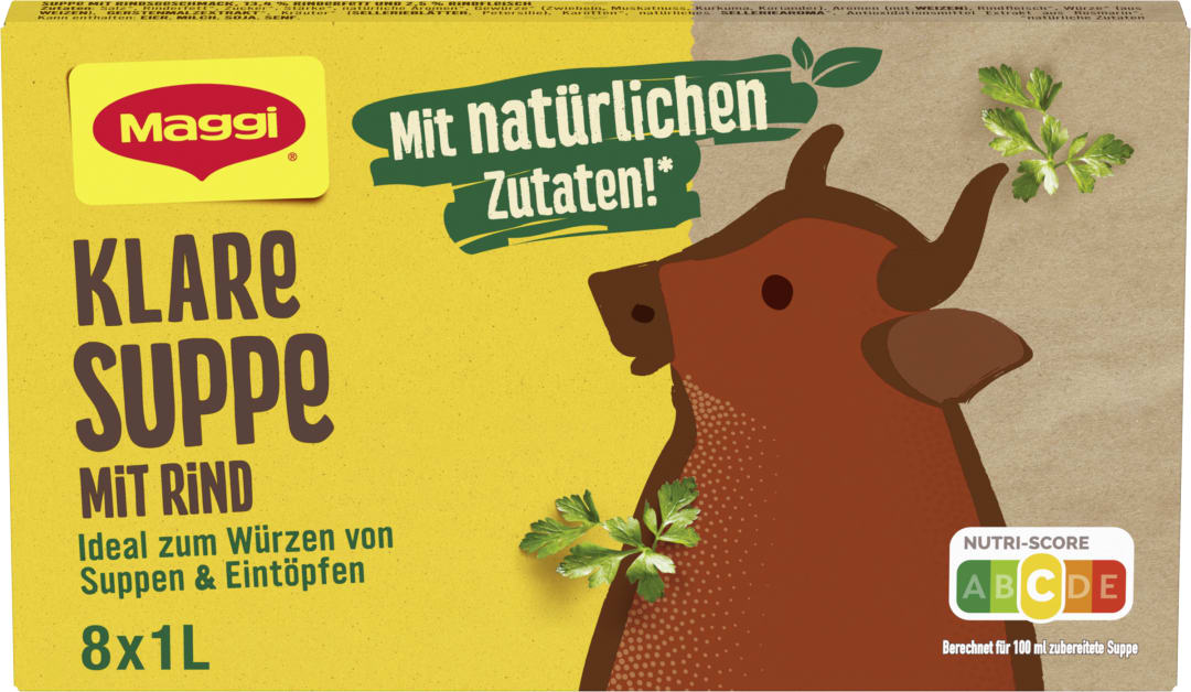 MAGGI Klare Suppe mit Rind Faltschachtel 160g, ergibt 8x1L