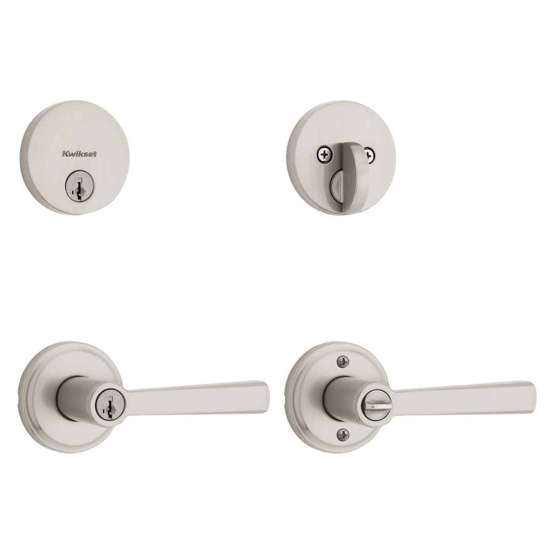 991 Trafford Keyed Entry Lever and Single Cylinder Deadbolt Combo Pack featuring SmartKey Security™ in Satin Nickel