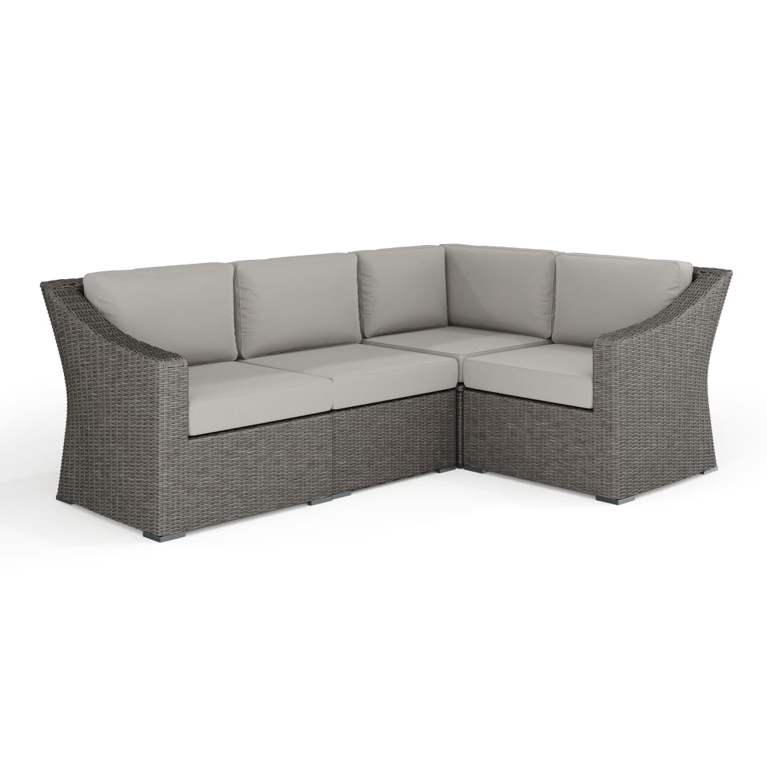 Bedford Indoor-Outdoor Modular Patio 4-Seat Sectional Sofa in Gray Rattan Wicker with Gray All-Weather Cushions