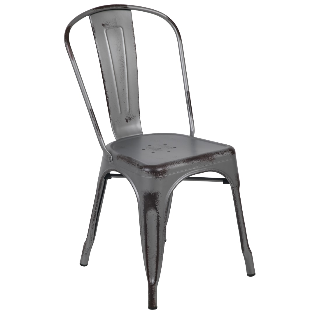 Tenley Commercial Grade Distressed Silver Gray Metal Indoor-Outdoor Stackable Chair