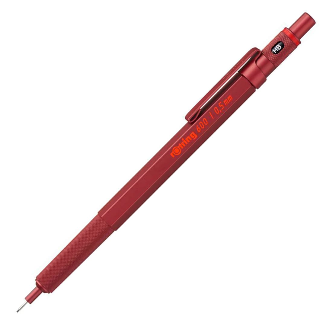 rOtring 600 Mechanical Pencil | HB 0.5 mm | Red All-Metal Body | Hexagonal Barrel