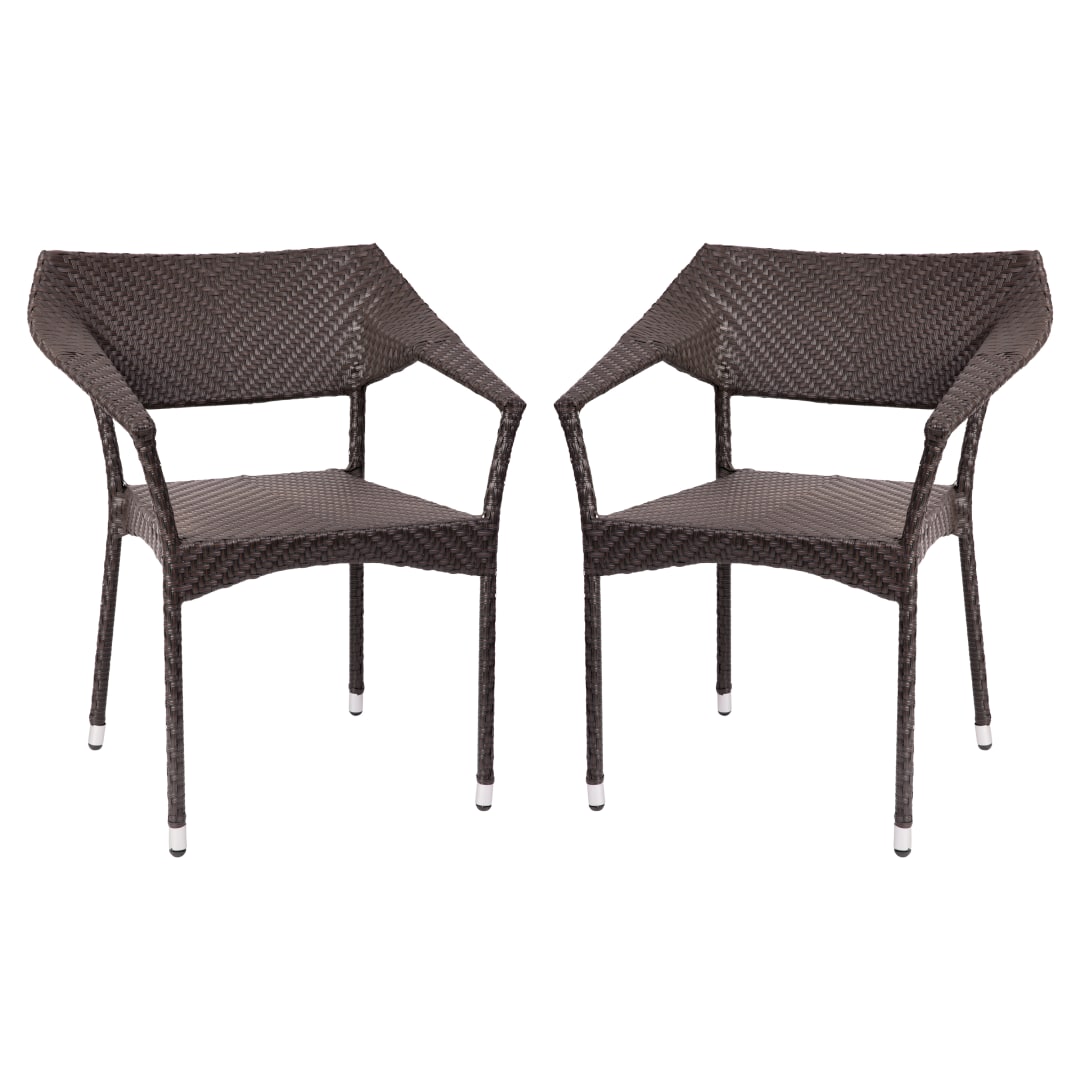 Jace Set of 2 Commercial Grade Stacking Patio Chairs, All Weather PE Rattan Wicker Patio Dining Chairs in Espresso