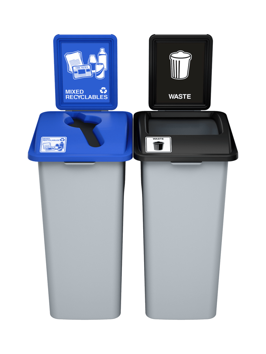 WASTE WATCHER - Double - Kit - Xl - Mixed Recyclables-Waste - Mixed-Full - Grey-Blue-Black