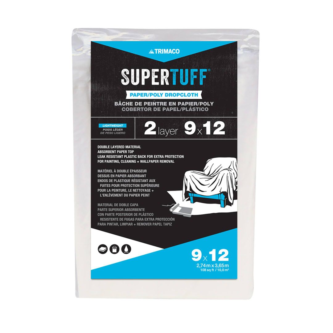 SuperTuff® Paper/Poly Dropcloth, 9'x12'