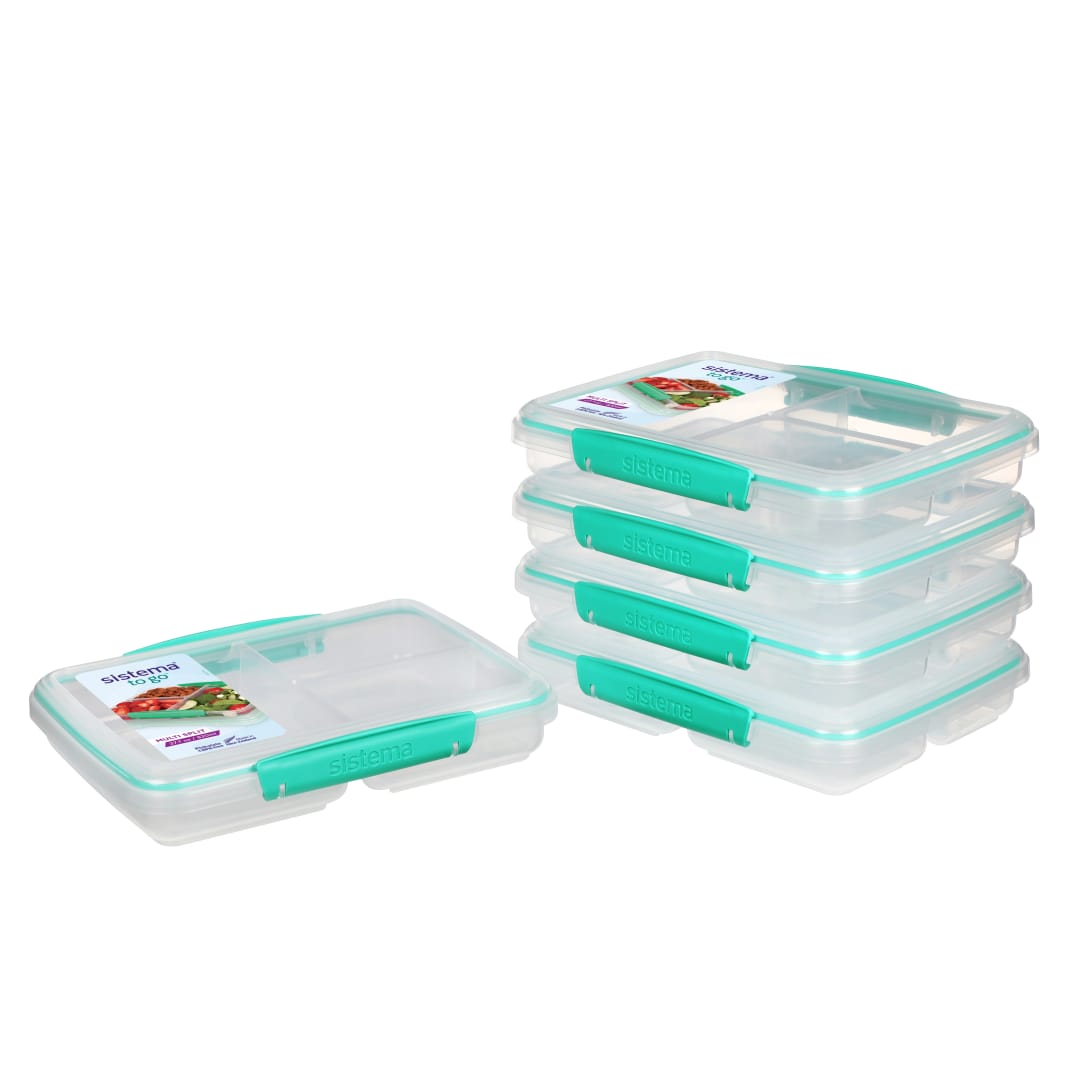 Sistema To Go Multi Split recipientes para comidas y alimentos preparados | Con separadores y clips | 820 ml | Sin BPA | 5 recipientes para guardar alimentos