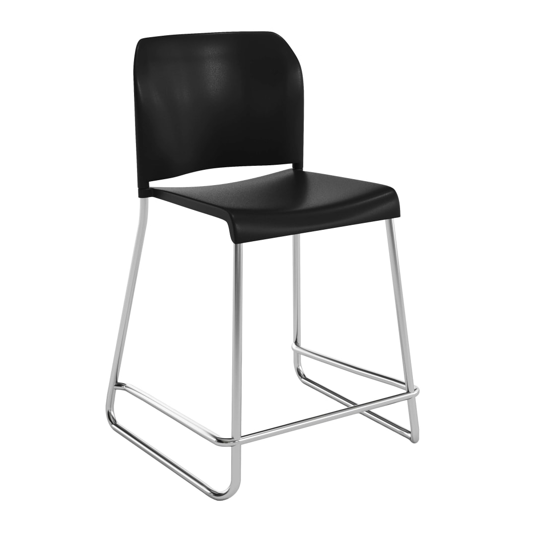 HERCULES Kenai Black Office Reception Stacking Counter Stool with Contoured Backrest and Chrome Sled Base