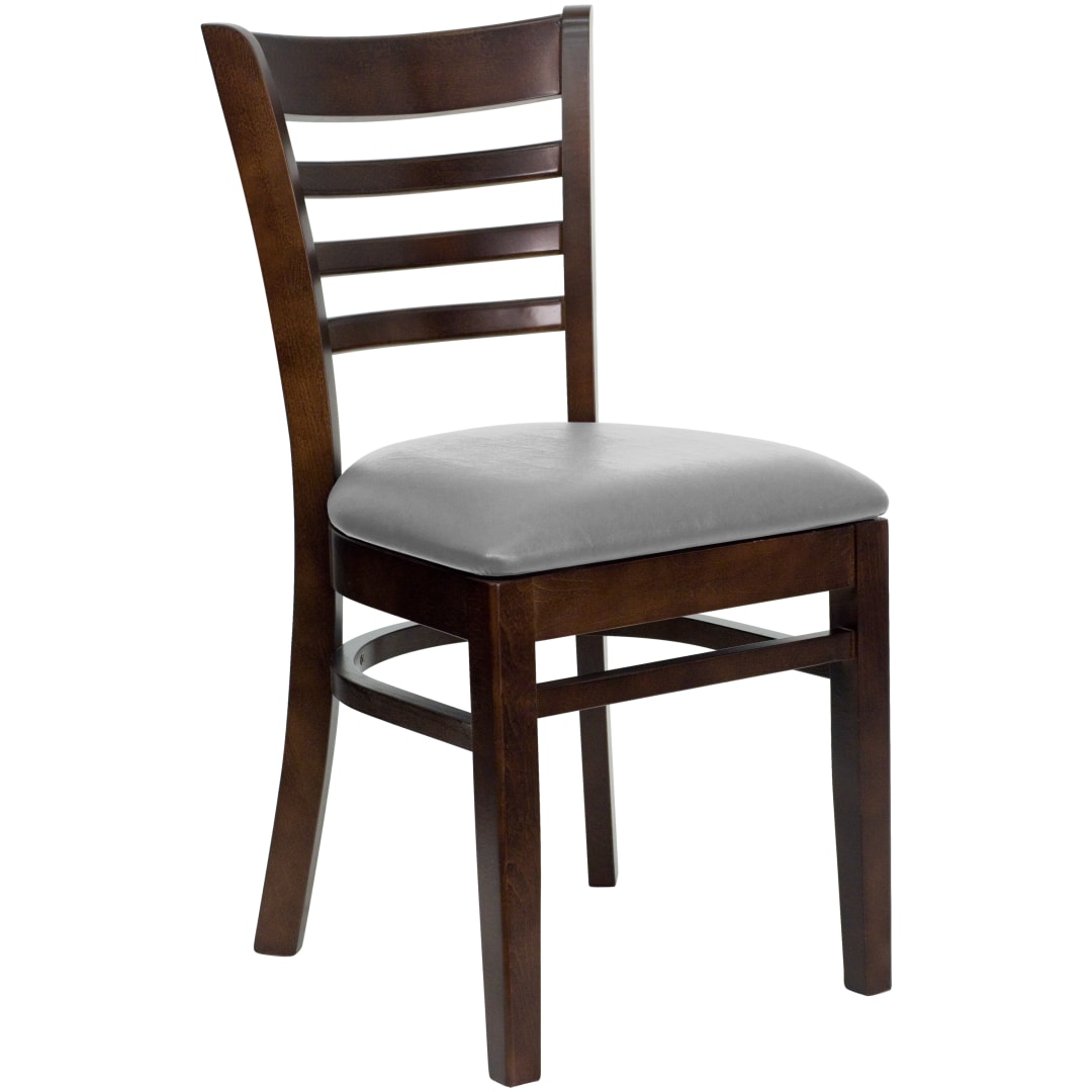 HERCULES Series Ladder Back Walnut Wood Restaurant Chair - Custom Upholstered Seat
