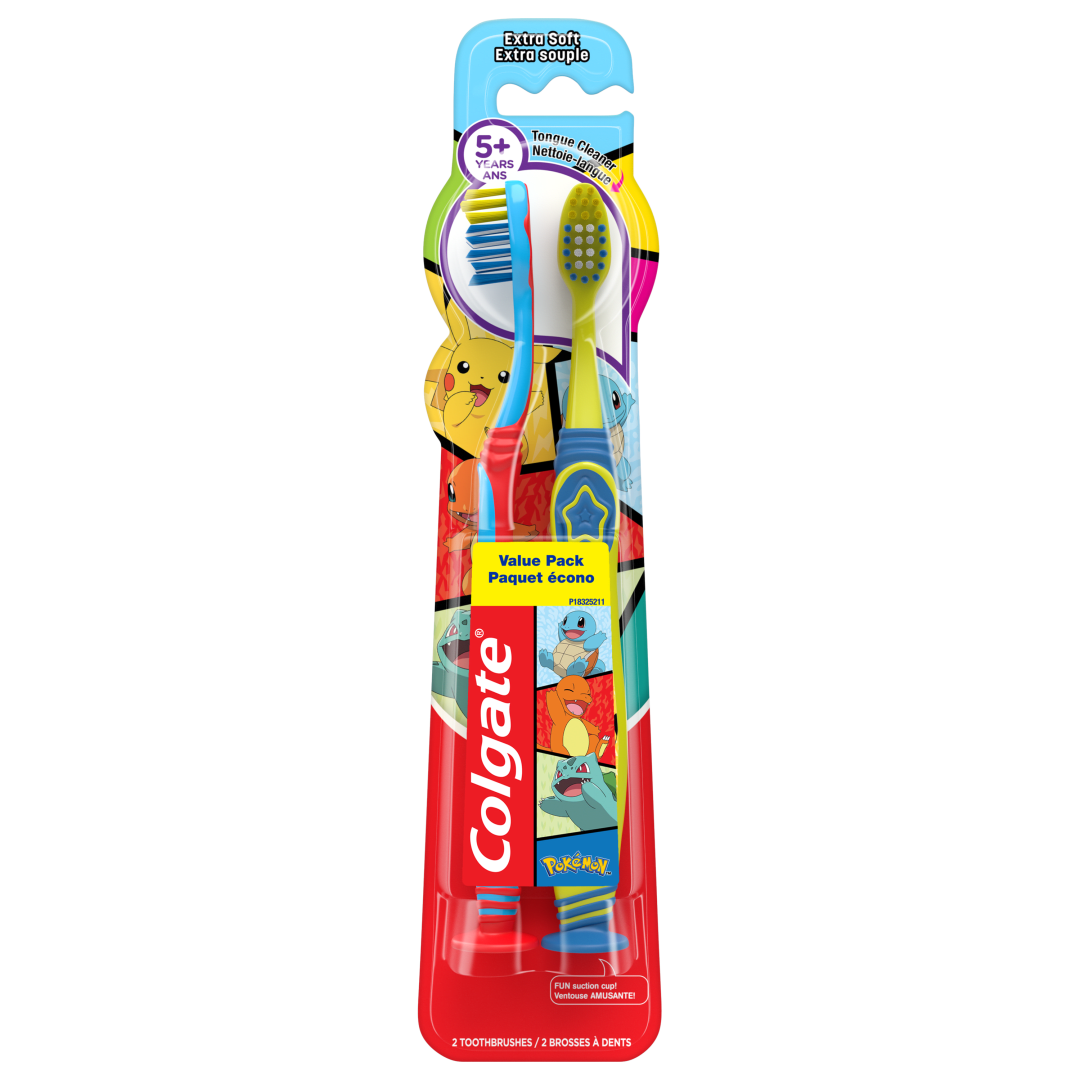 Colgate Kids Pokemon Toothbrush, Extra Soft for Children 5+ Years Old 2 pack