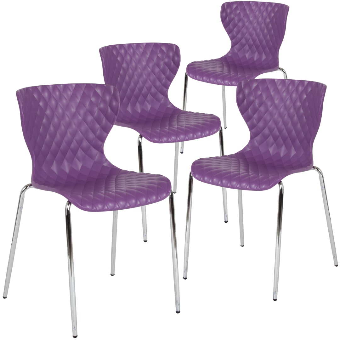4 Pack Lowell Contemporary Design Purple Plastic Stack Chair