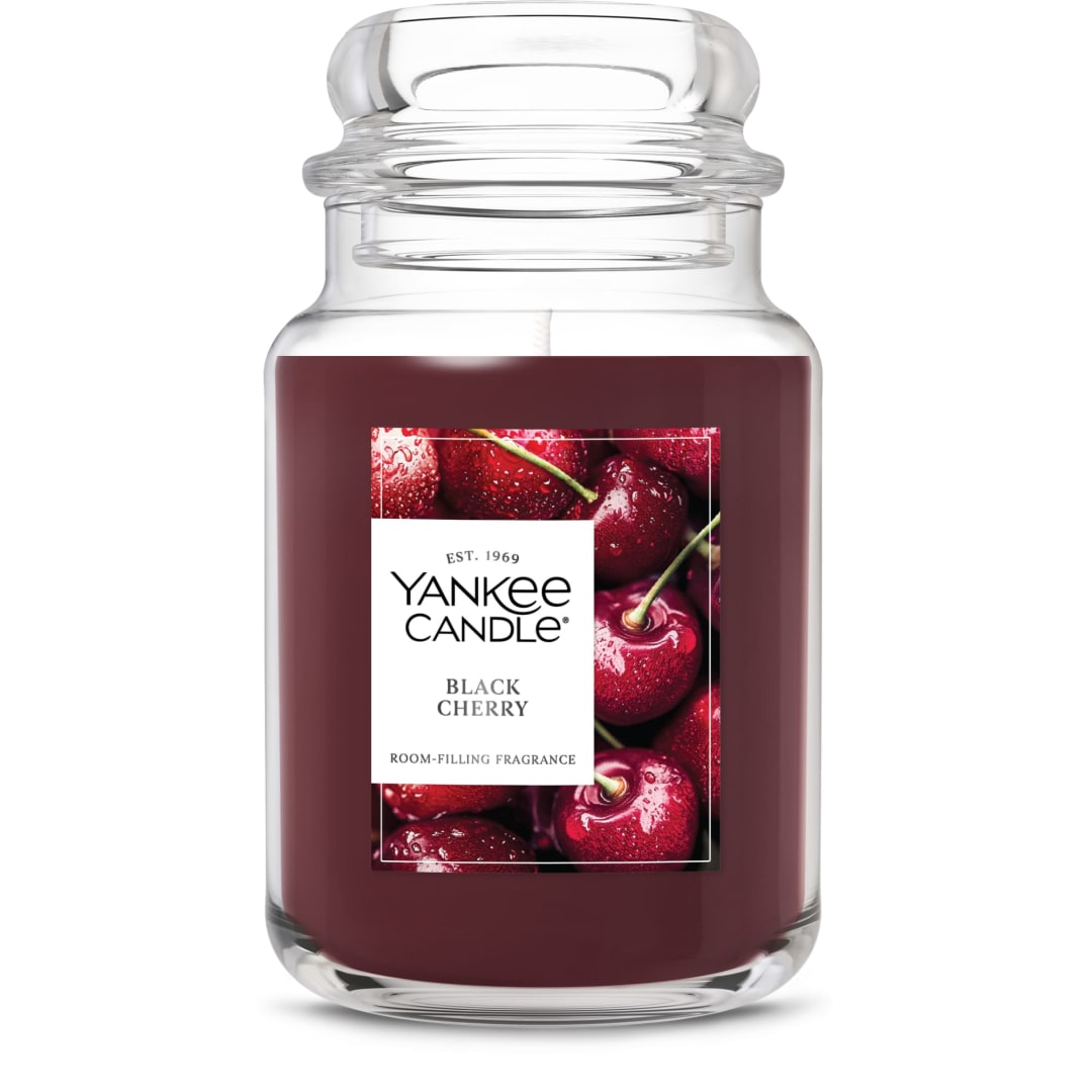 Yankee Candle Large Jar Scented Candle with up to 150 Hour Burn Time, Premium Plant Wax Blend for Consistent Burn, 22 oz Jar Candle with Room Filling Fragrance, Black Cherry
