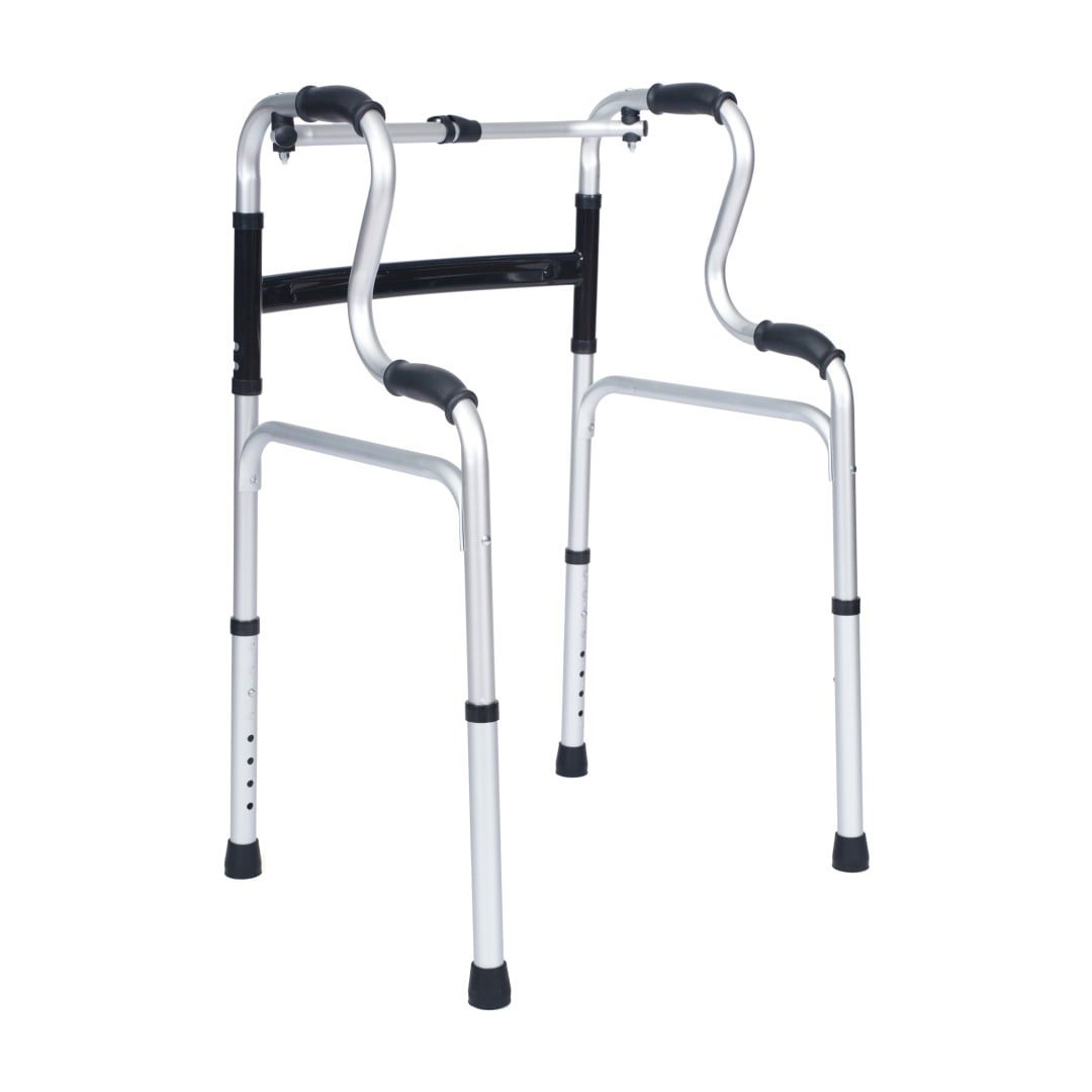 HERCULES Bi-Level Folding Walker with Adjustable Height, Interchangeable Wheels or Feet, Dual Frame Types, and Lightweight Design in Gray