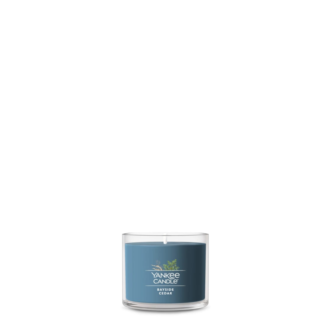 Yankee Candle Signature Votive Mini Candle Jar, Bayside Cedar Scent, Premium Plant Wax Blend Candle with Natural Fiber Wick, 1.3 OZ Glass Jar (Pack of 6)