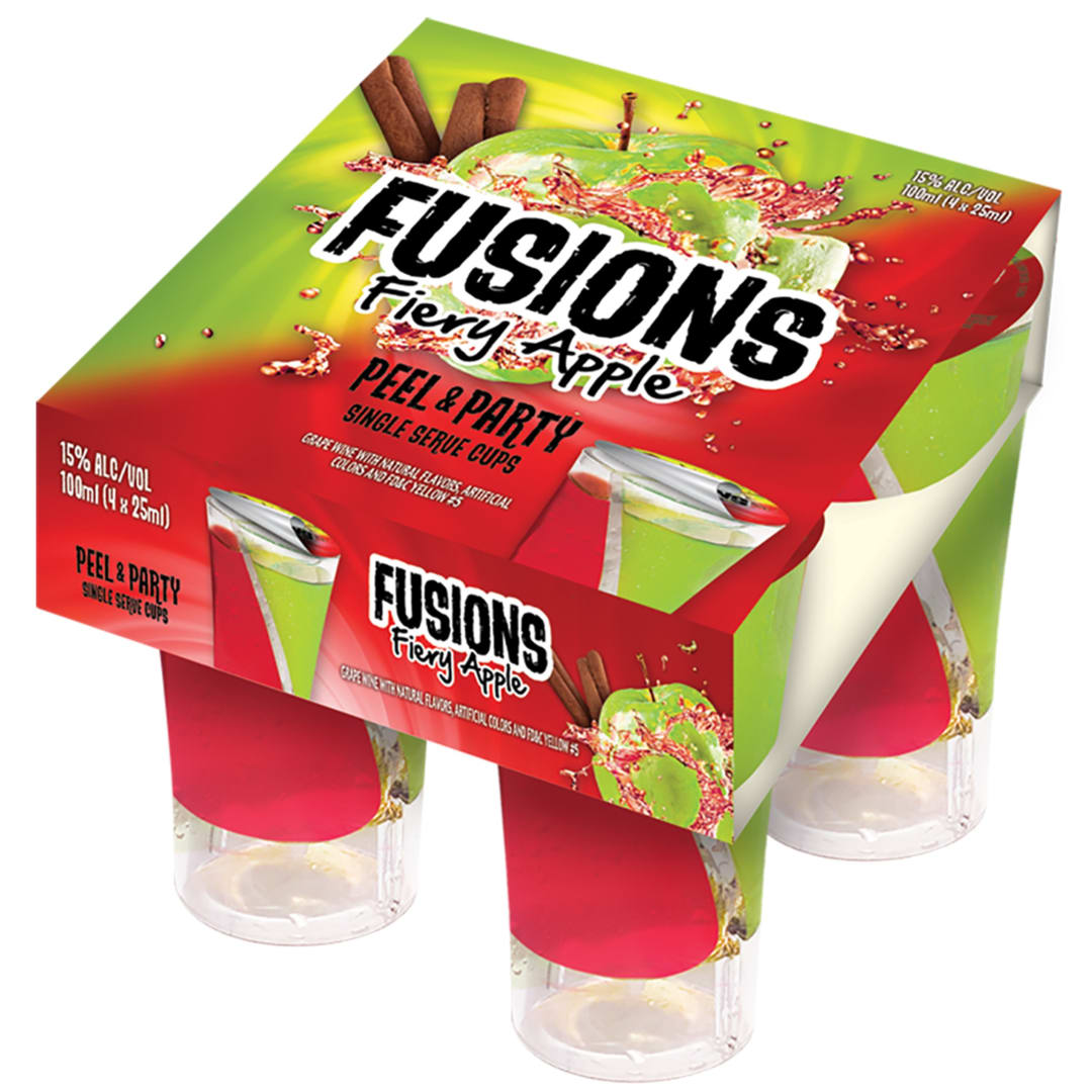Fusions Peel & Server Single Cups Fiery Apple Grape Wine 4 Pack 100ml (4X25ml) 30 Proof