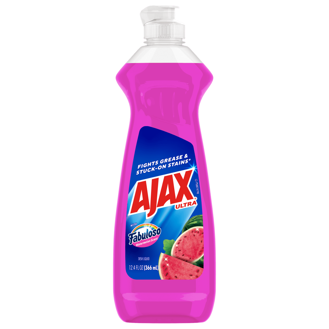 Ajax Ultra Liquid Dish Soap with Fabuloso Watermelon Scent, Fights Grease and Stuck-On Stains, Deep Cleaning Action, 12.4 fl oz Bottle