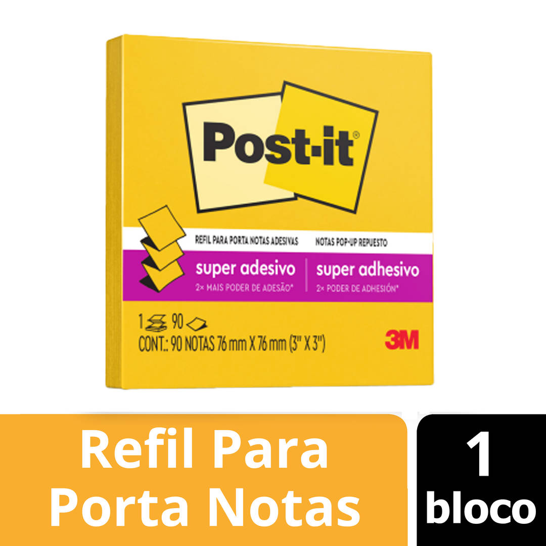Bloco de Notas Super Adesivas Post-it®, Refil, Amarelo Sol, 76 mm x 76 mm, 90 Folhas