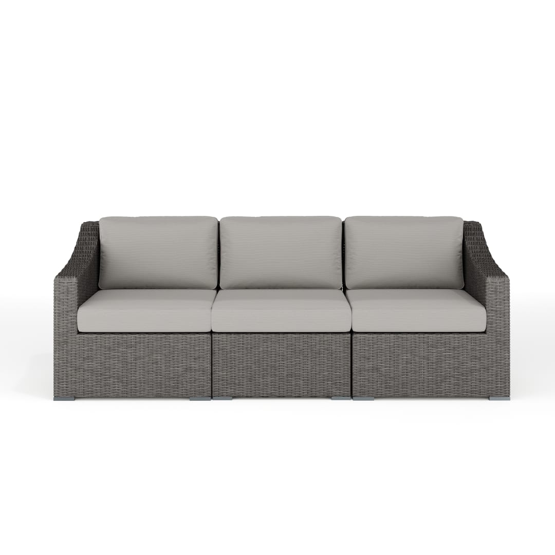 Bedford Indoor-Outdoor Modular Patio Sofa in Gray Rattan Wicker with Gray All-Weather Cushions