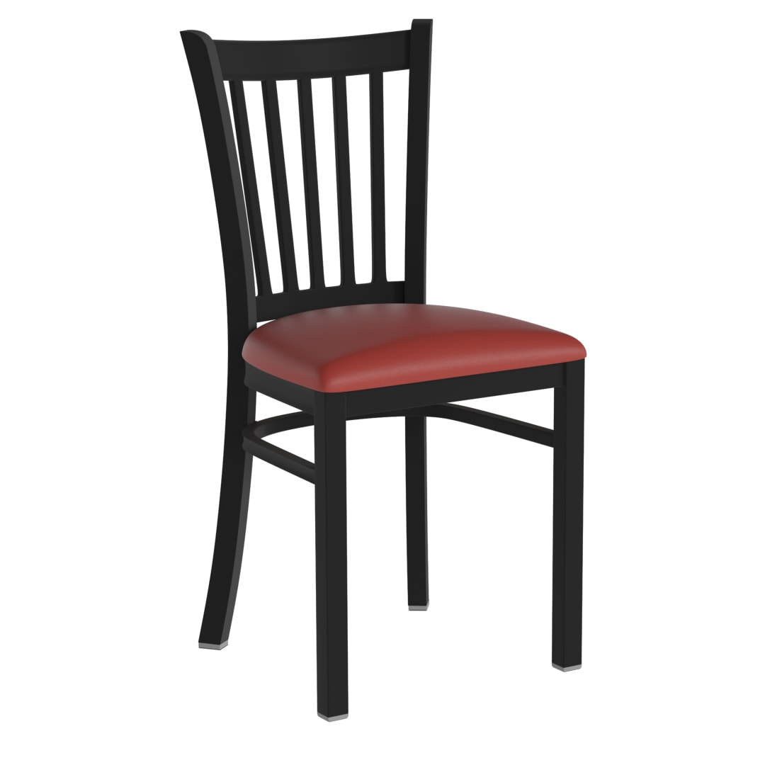 HERCULES Black Vertical Back Metal Restaurant Chair - Red Vinyl Seat